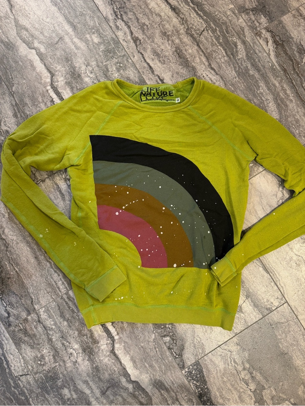 freecity Lime Green Rainbow Graphic Crewneck Sweatshirt
